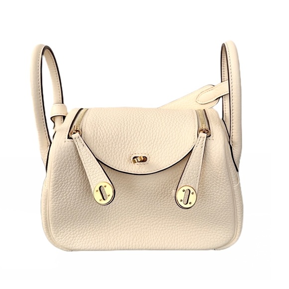 Hermès Nata Taurillon Clemence Mini Lindy 20 Cream Ivory White Gold Hardware GHW - Picture 3 of 16